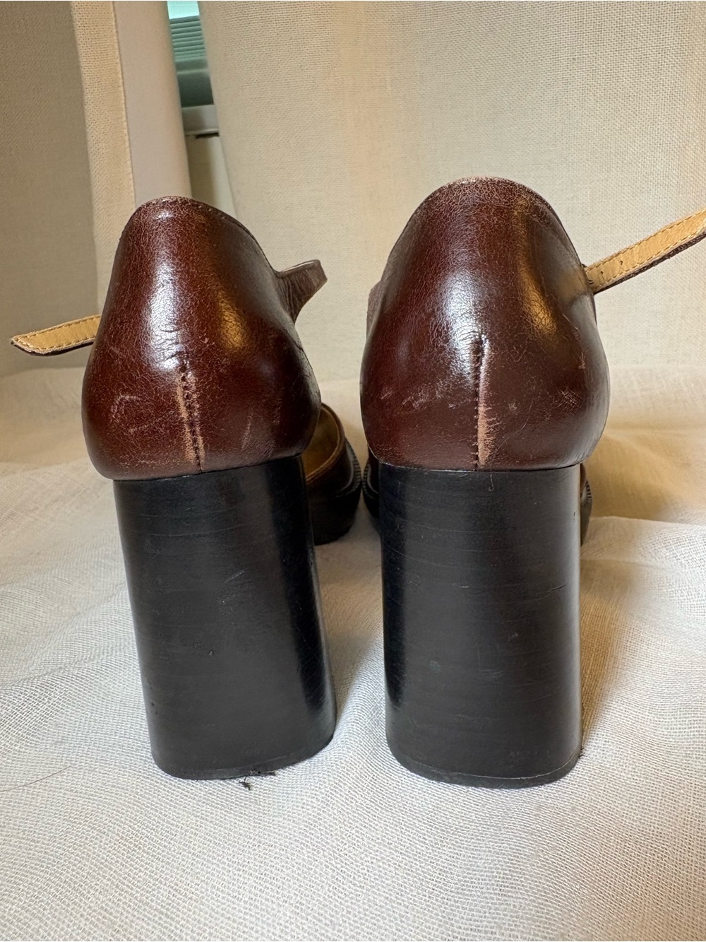 Crown Vintage Greeta Brown Genuine Leather Mary Jane Platform Heels 7.5M Chunky - Picture 6 of 14